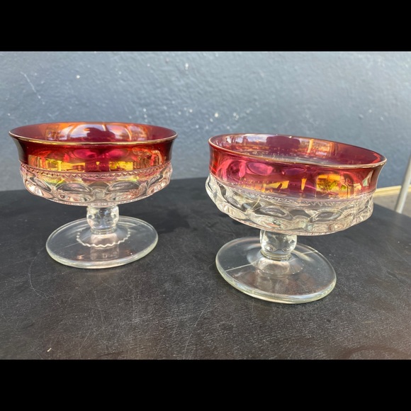 Art Glass King’s Crown Ruby Flash Dessert Dishes - Picture 1 of 12